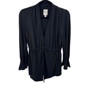 Cinq a Sept Tous Les Jours Black V-Neck Gathered Waist Ruffle Cuff Light Jacket